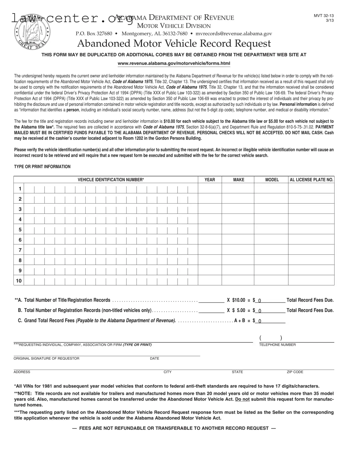 Get Alabama Abandoned Vehicle Form