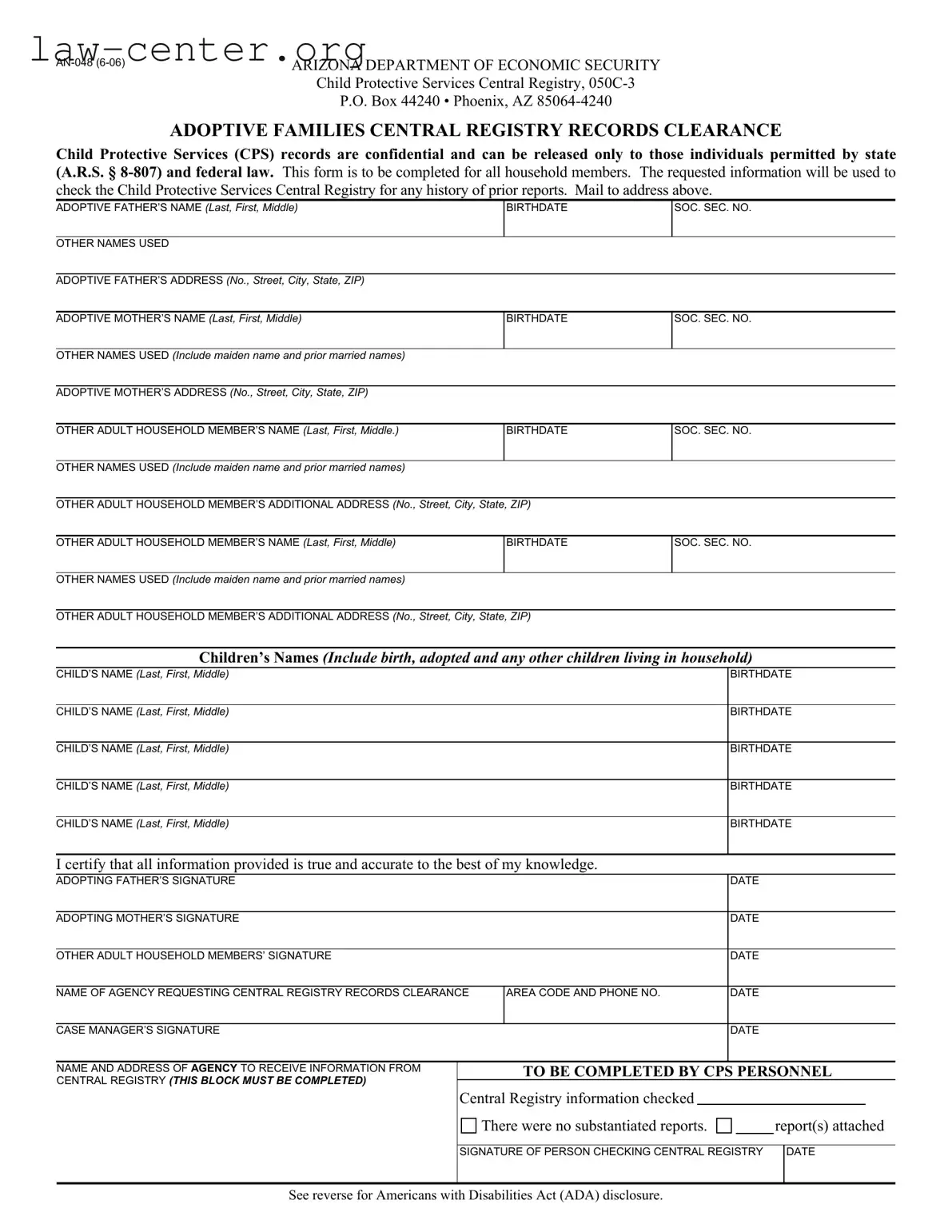 Get An 048 Arizona Form