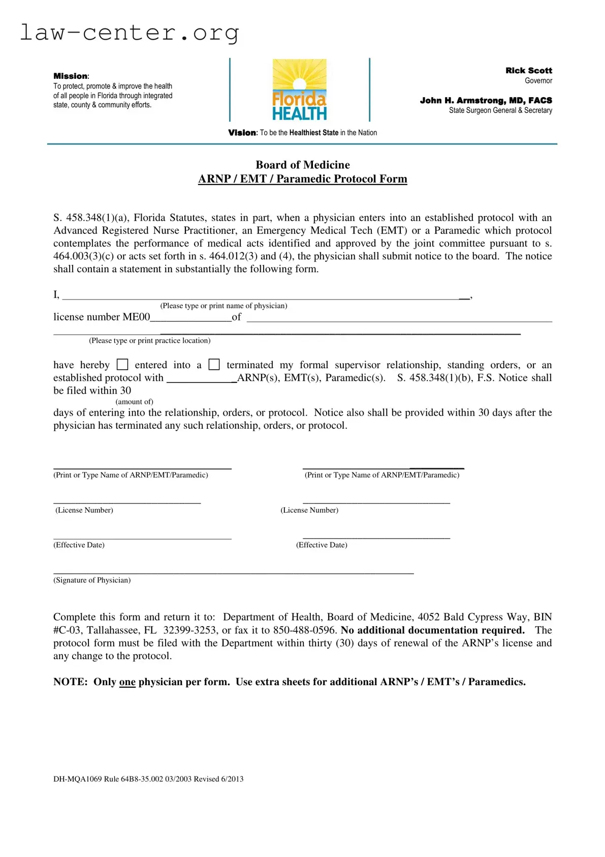 Get Arnp Florida Protocol Form