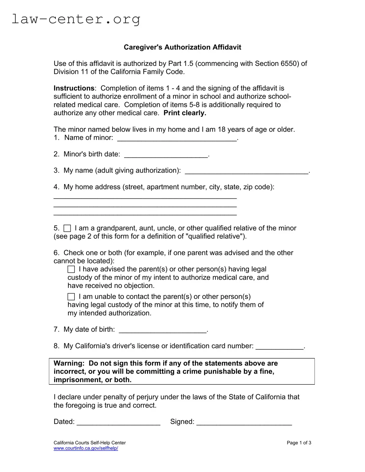 Get Caregivers Authorization Affidavit Form