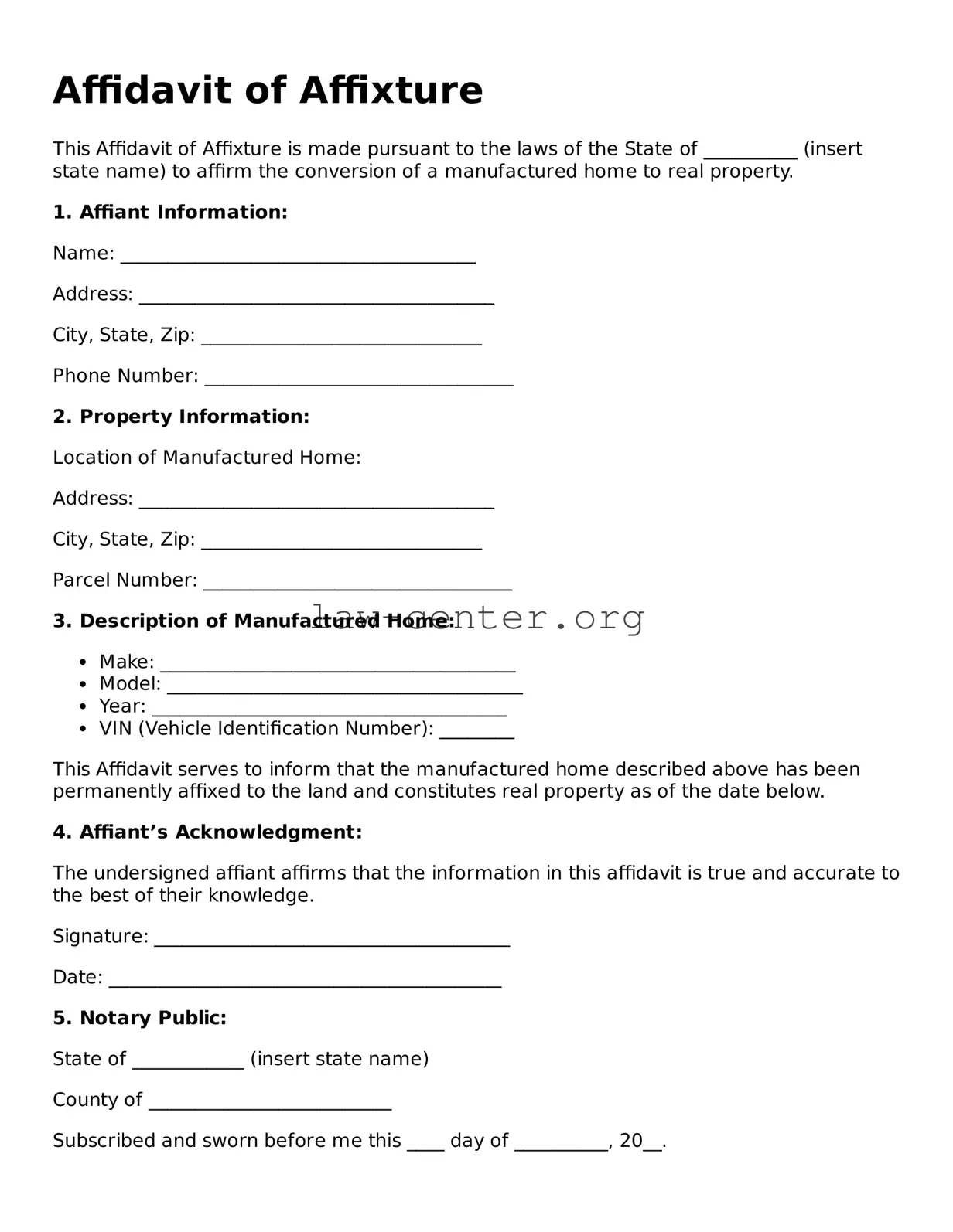 Free Affidavit of Affixture Template