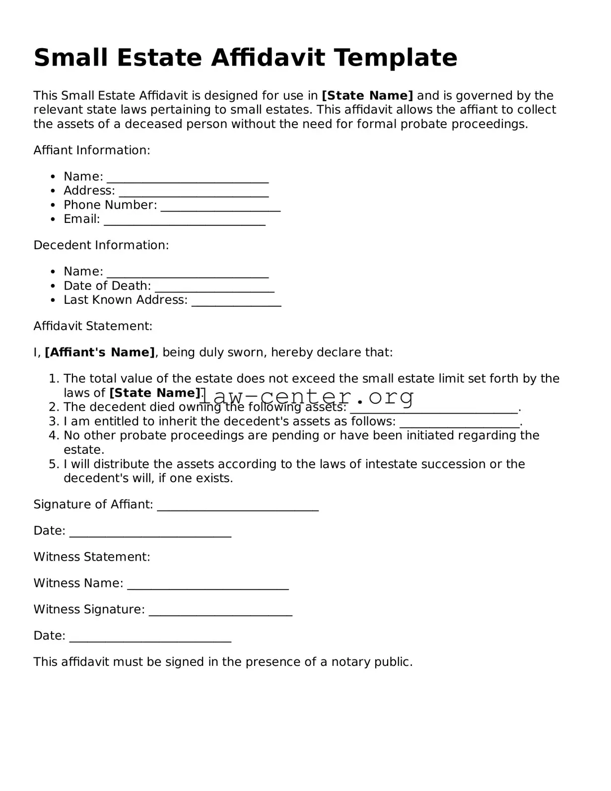 Free Small Estate Affidavit Template