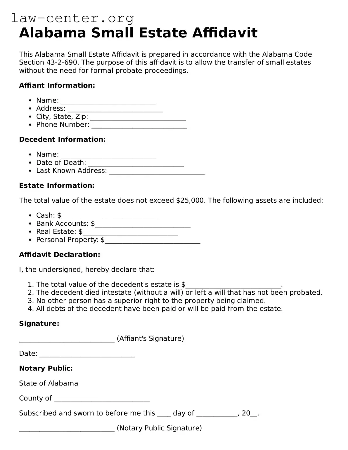 Attorney-Approved Alabama Small Estate Affidavit Document