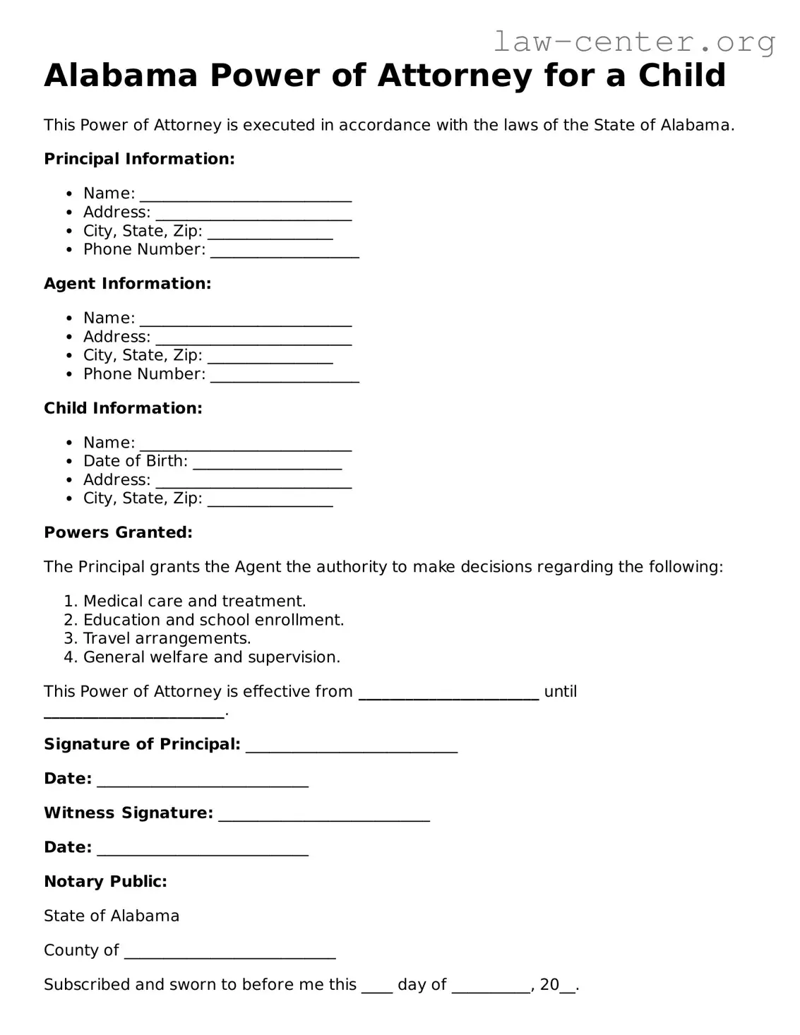 Attorney-Approved Alabama Power of Attorney for a Child Document