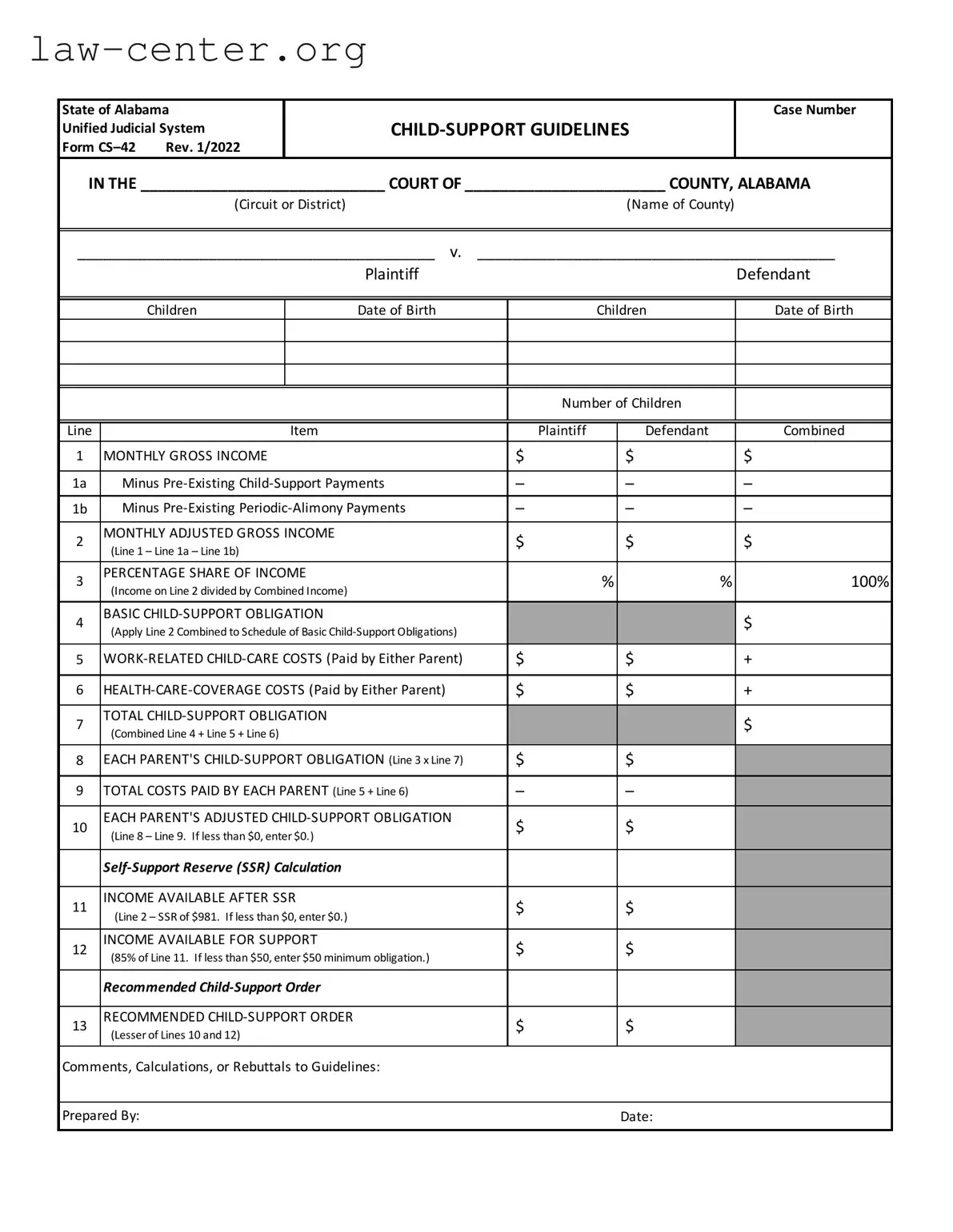 Get Alabama Child Support Sheet Form