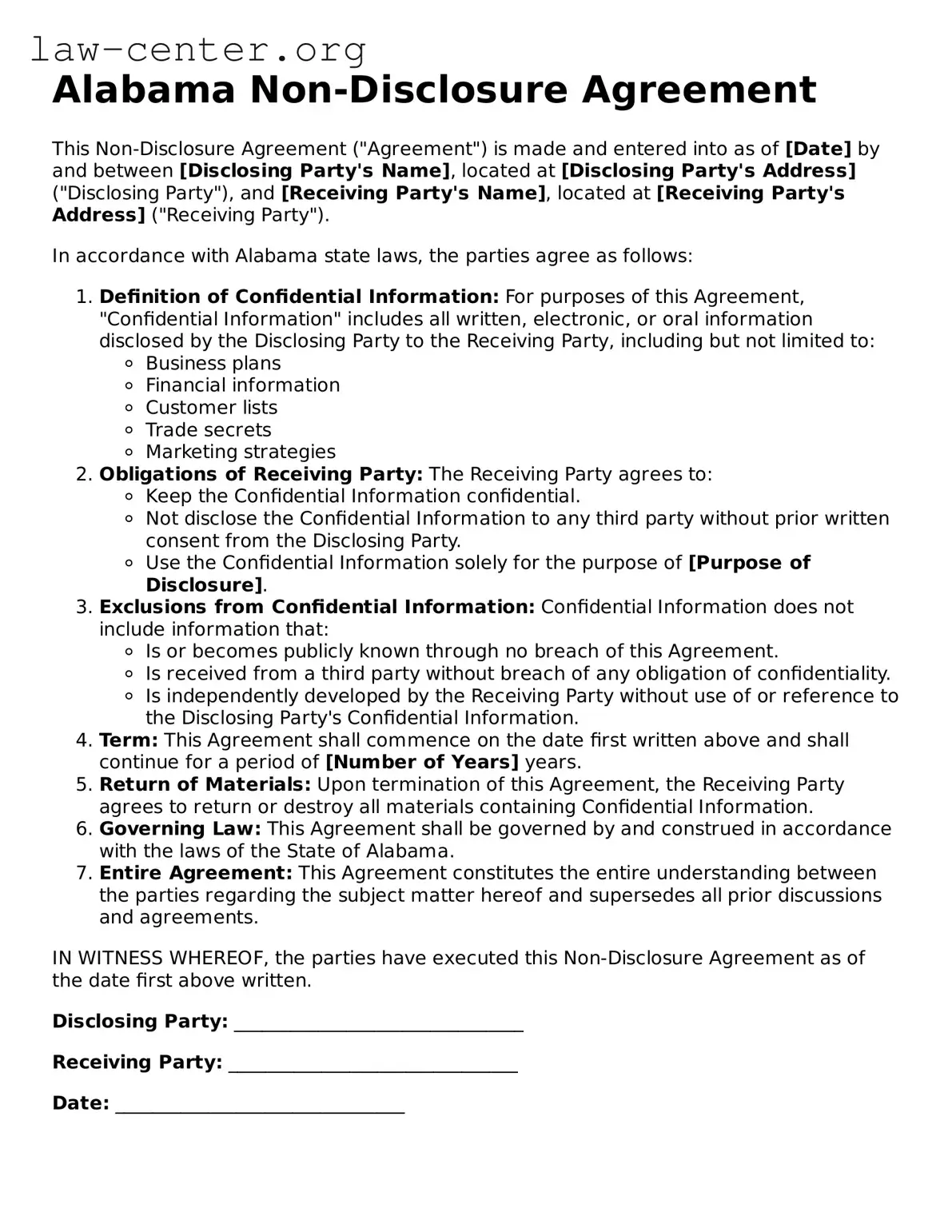 Attorney-Approved Alabama Non-disclosure Agreement Document