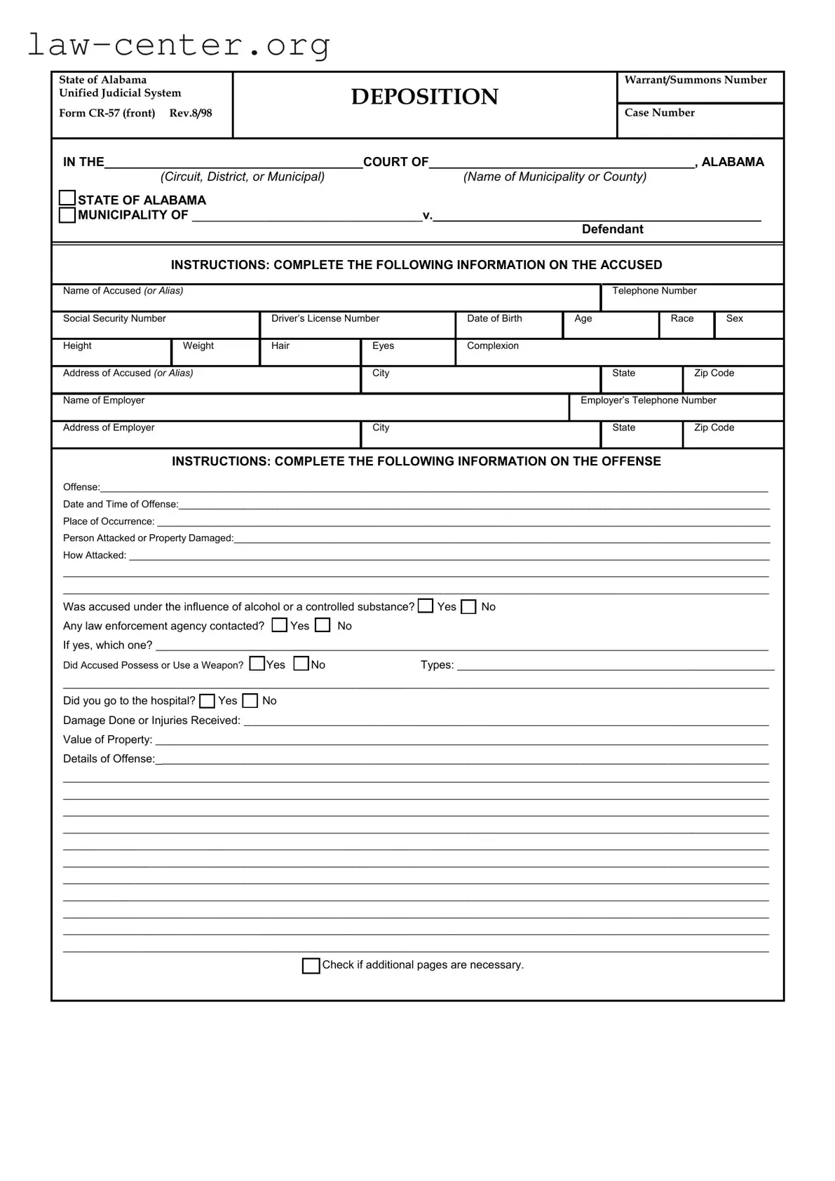 Get Alabama Cr 57 Form