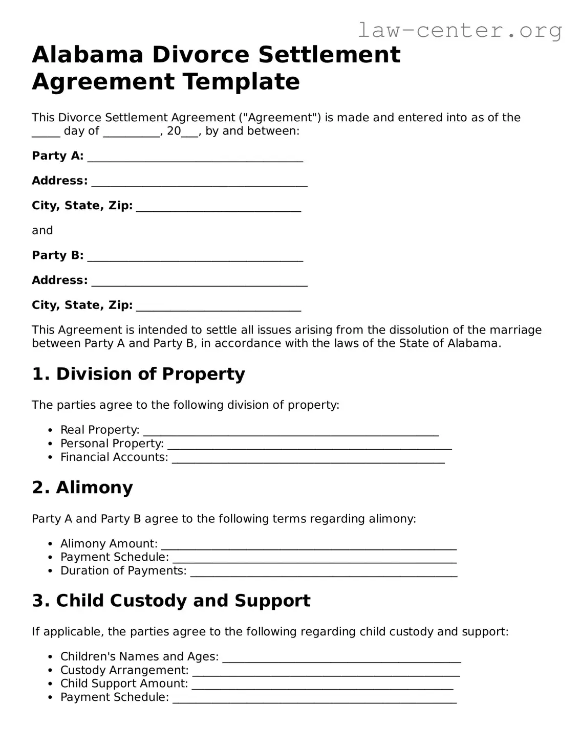 Attorney-Approved Alabama Divorce Settlement Agreement Document
