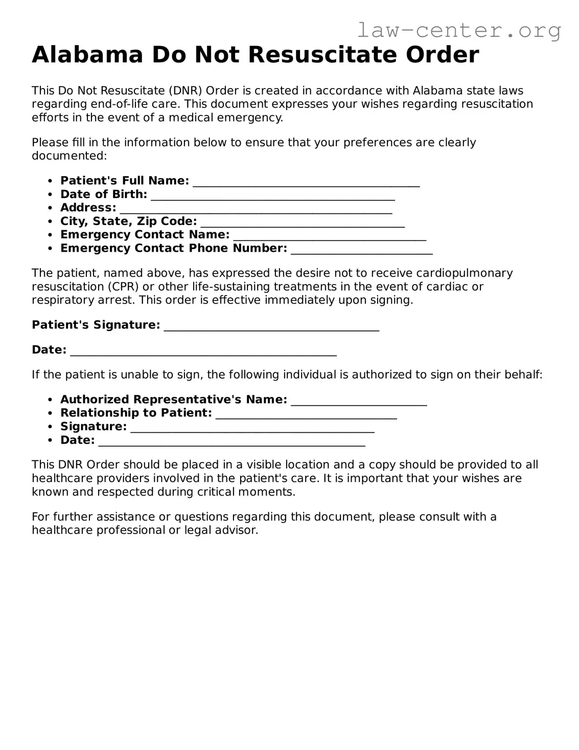 Attorney-Approved Alabama Do Not Resuscitate Order Document