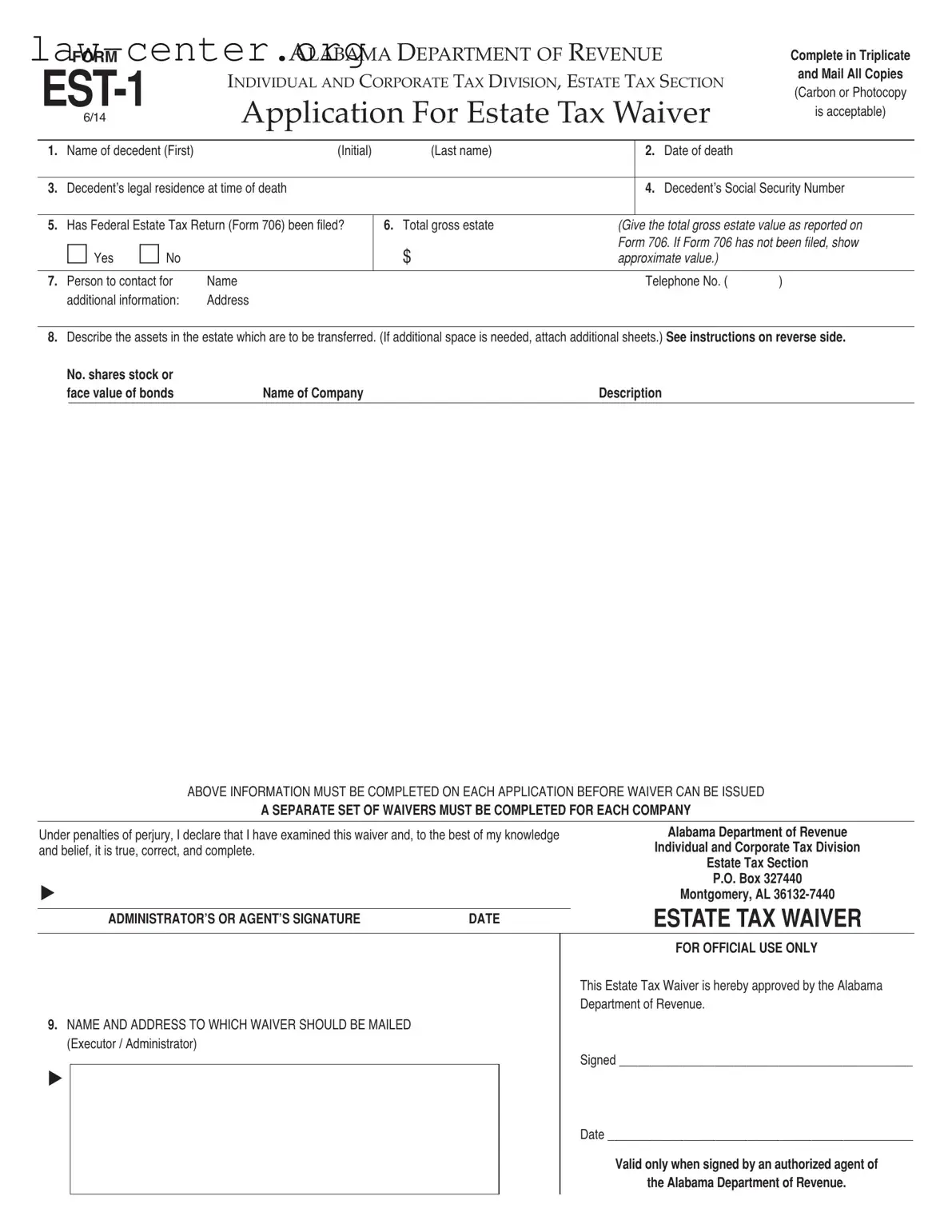 Get Alabama Est 1 Form