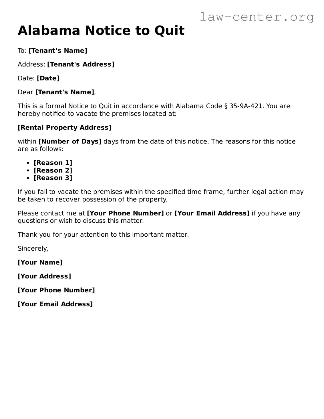 Attorney-Approved Alabama Notice to Quit Document