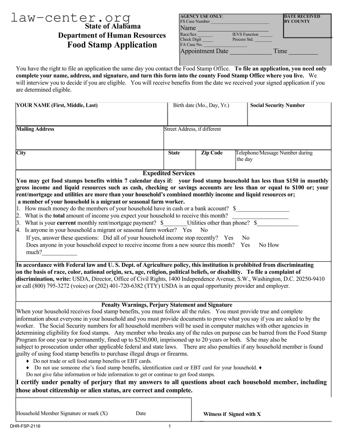 Get Food Stamp Application Alabama Form