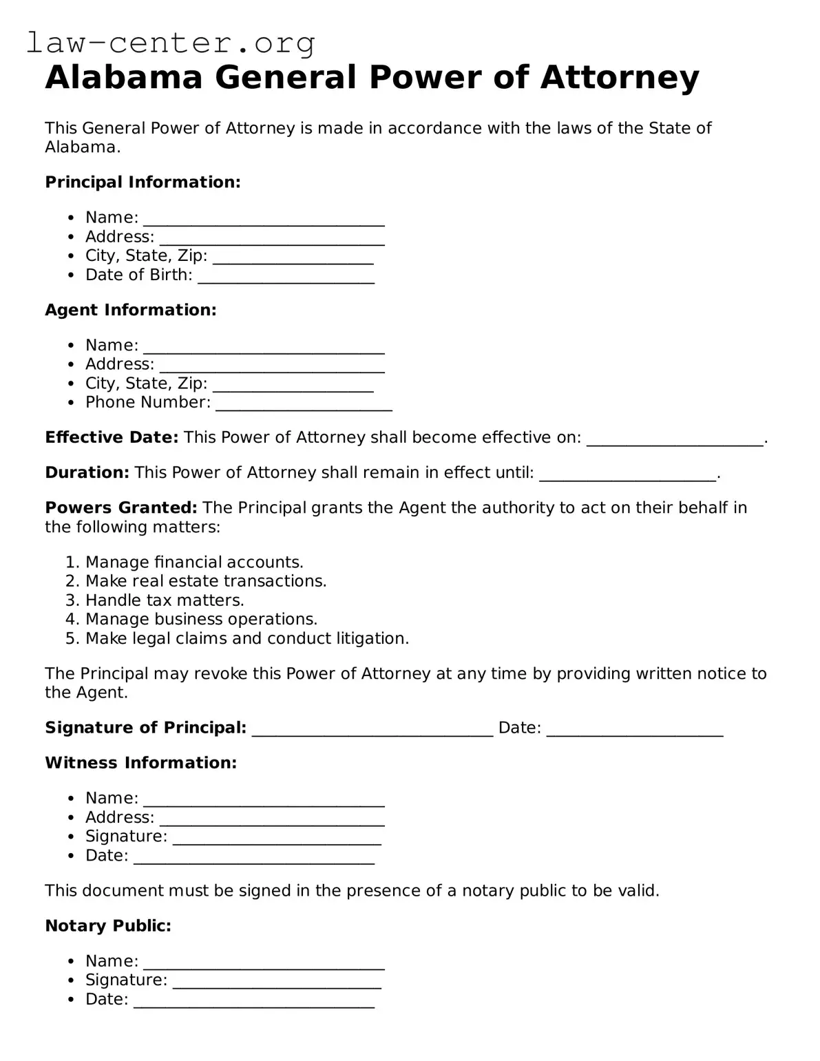 Attorney-Approved Alabama General Power of Attorney Document