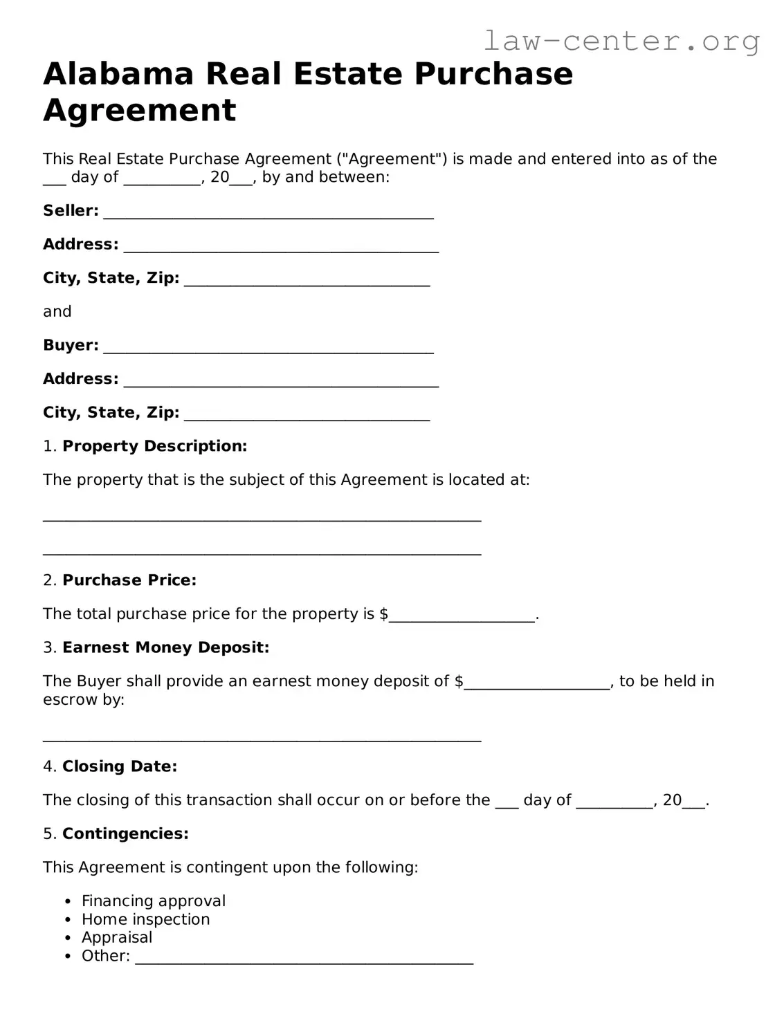 Attorney-Approved Alabama Real Estate Purchase Agreement Document