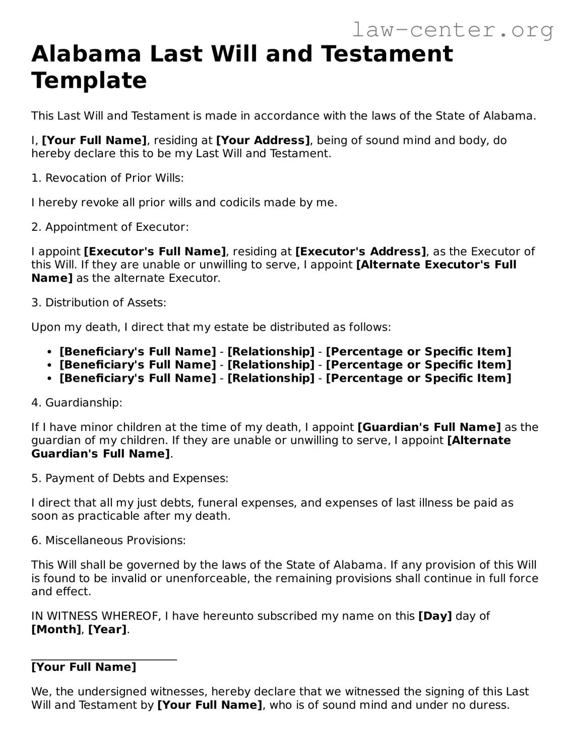 Attorney-Approved Alabama Last Will and Testament Document