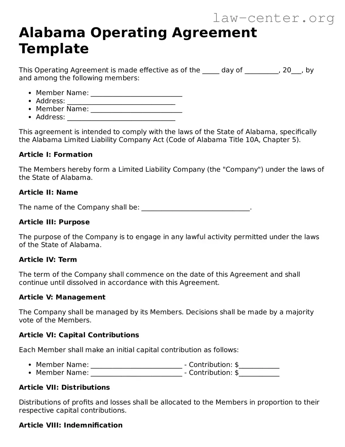 Attorney-Approved Alabama Operating Agreement Document