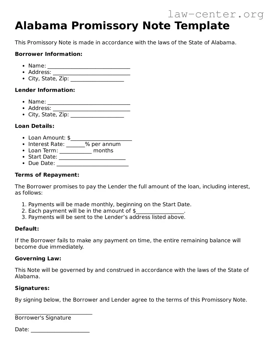 Attorney-Approved Alabama Promissory Note Document