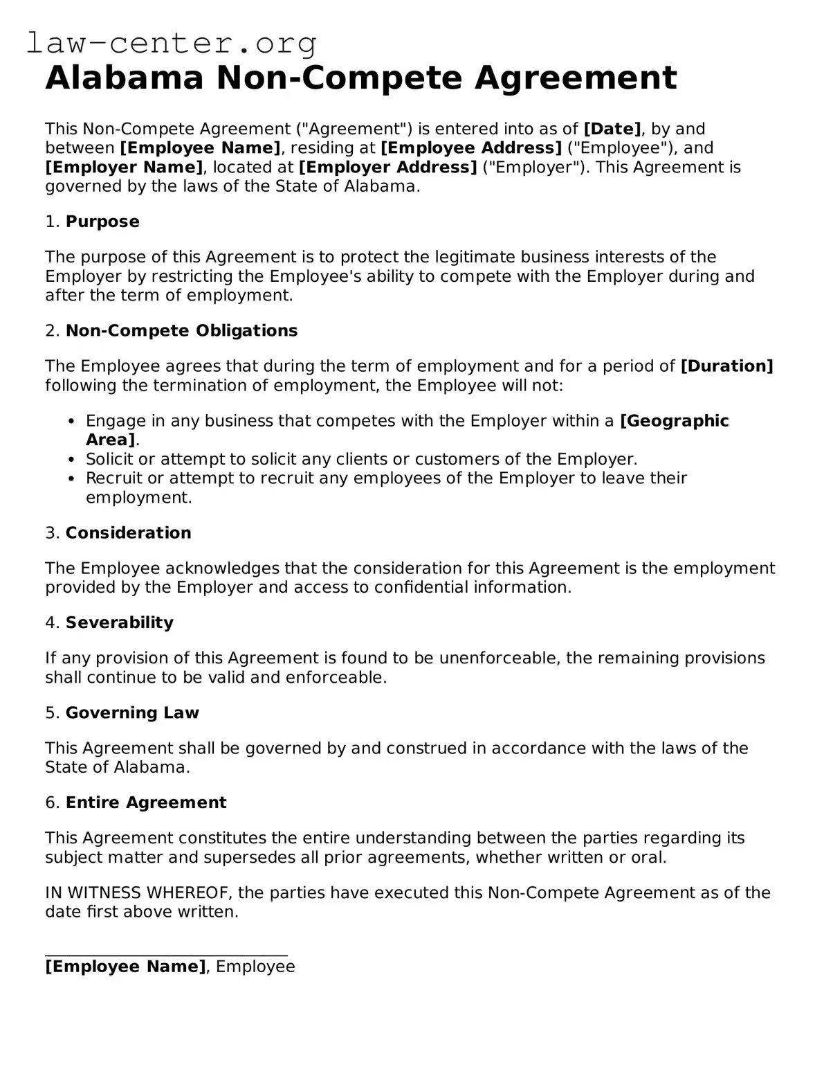 Attorney-Approved Alabama Non-compete Agreement Document