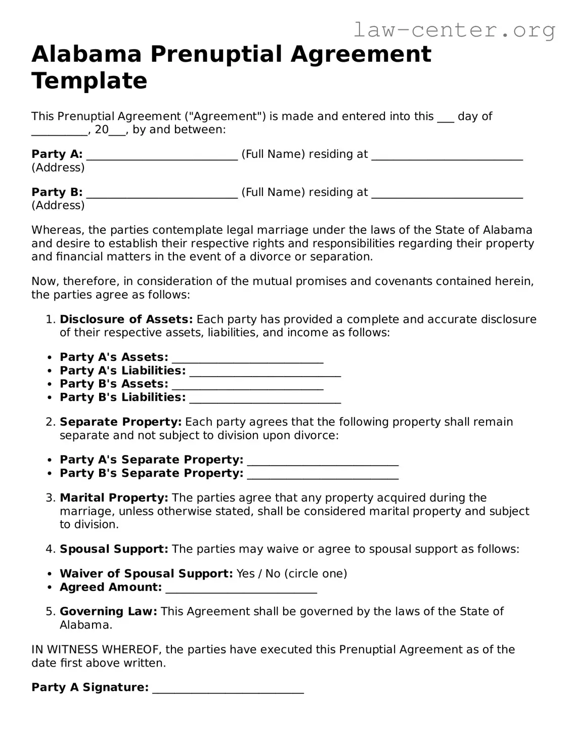 Attorney-Approved Alabama Prenuptial Agreement Document