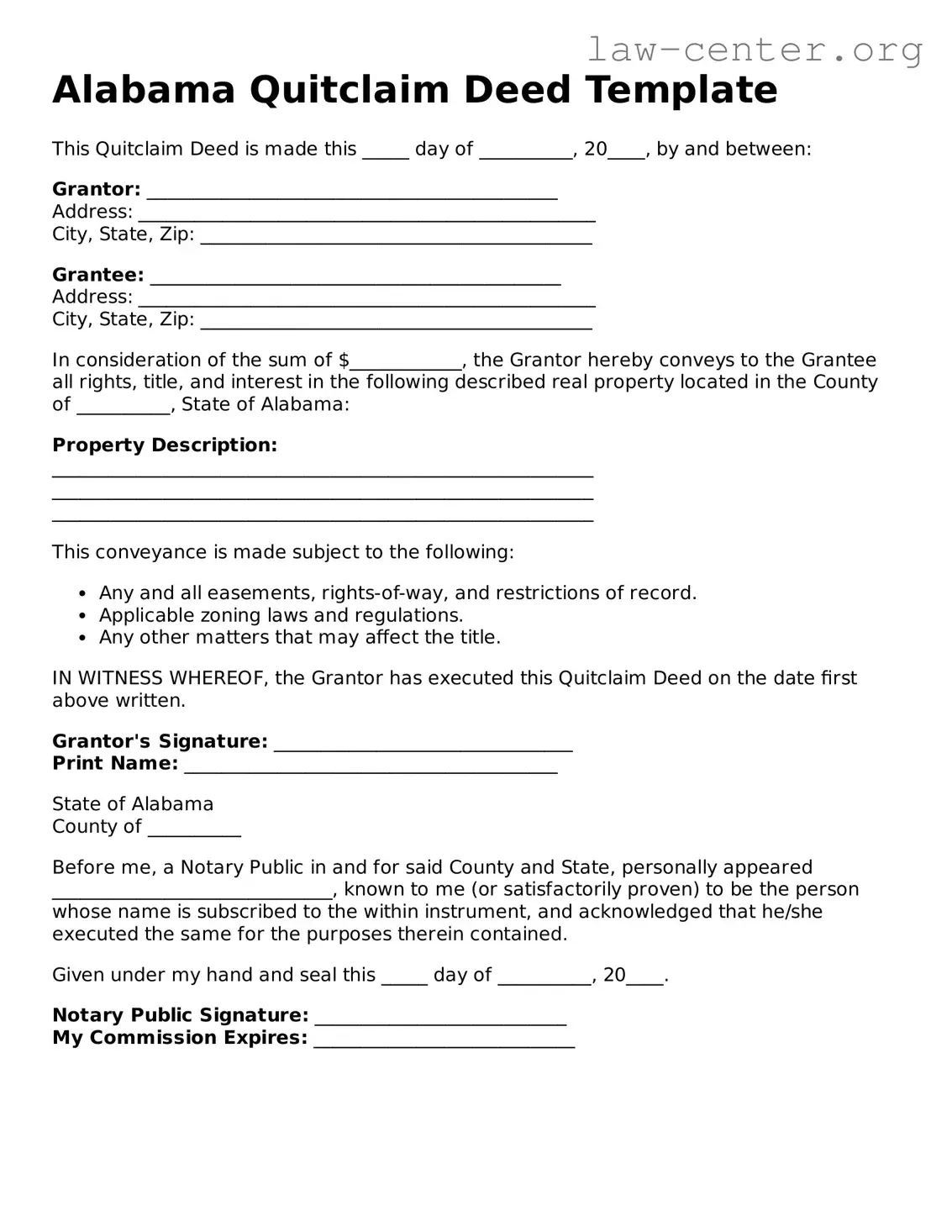 Attorney-Approved Alabama Quitclaim Deed Document