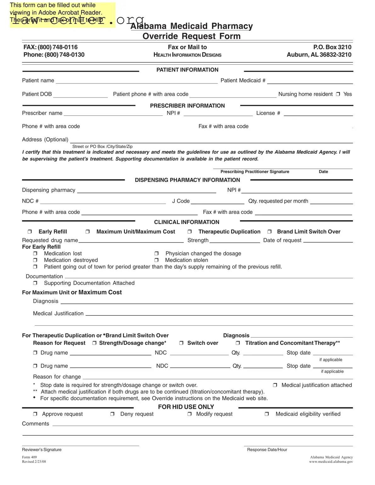 Get Alabama 409 Form