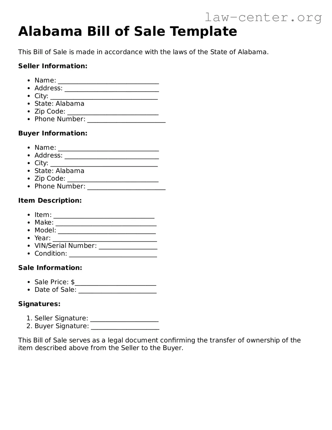 Attorney-Approved Alabama Bill of Sale Document