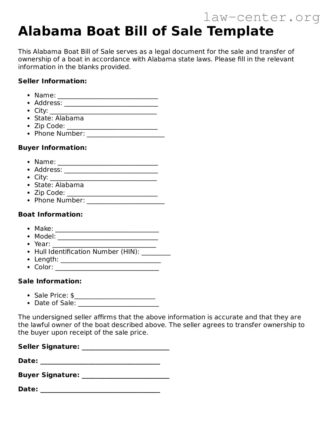 Attorney-Approved Alabama Boat Bill of Sale Document