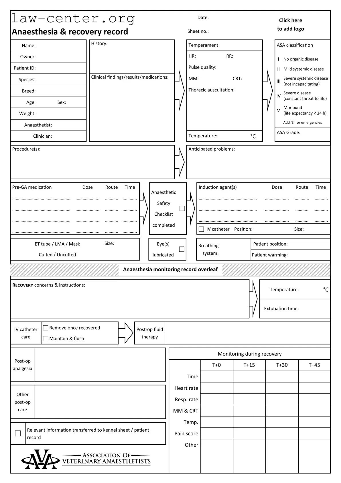 Get Anesthesia Record Form