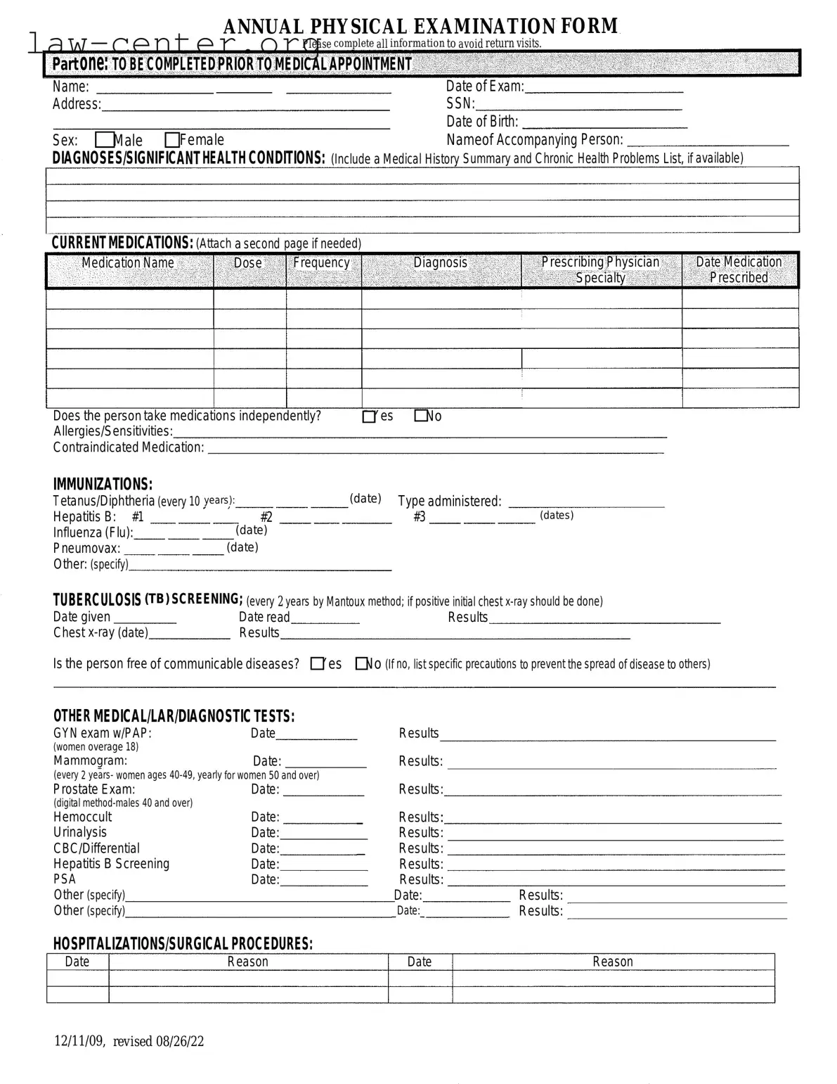 Get Annual Physical Examination Form
