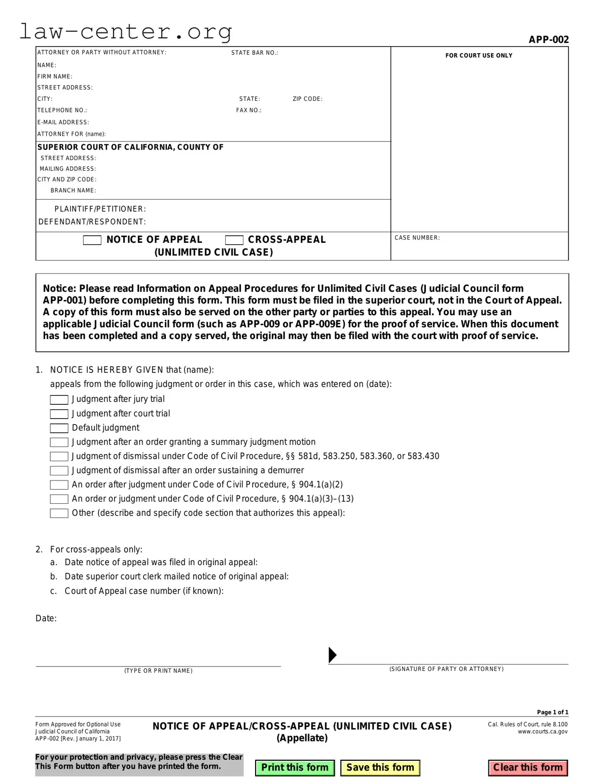 Get California Notice App 002 Form