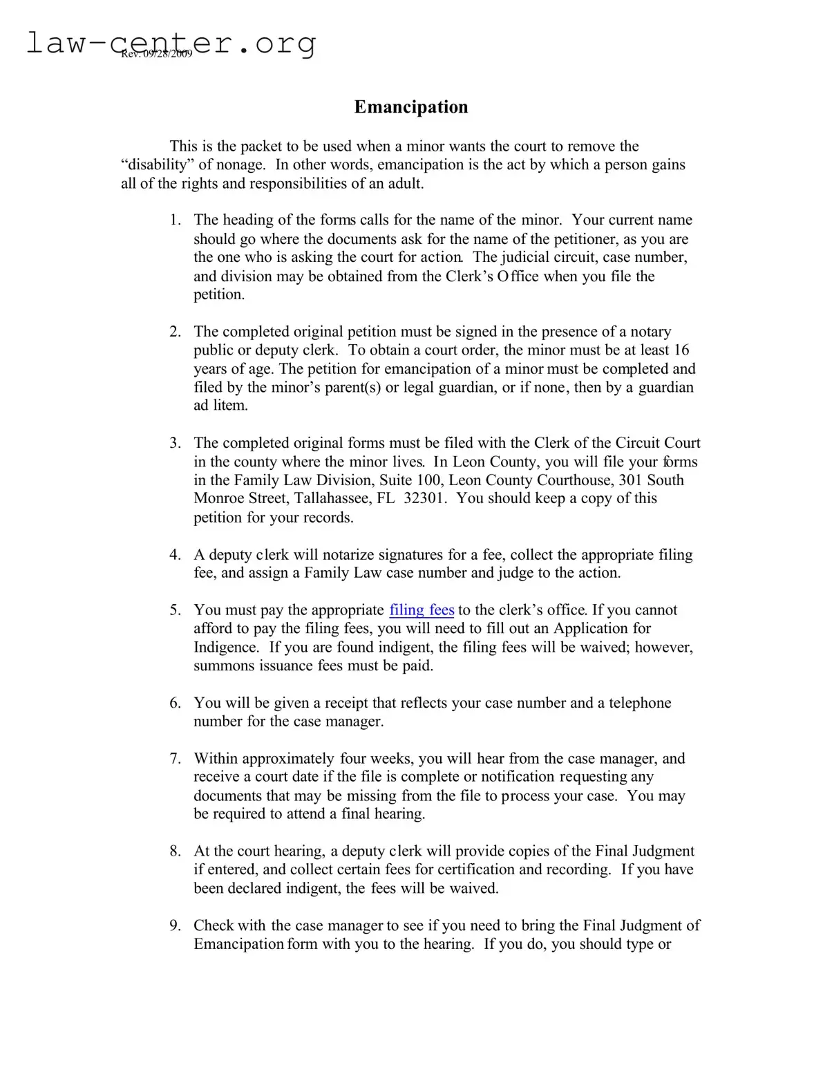 Get Florida Petition Emancipation Form