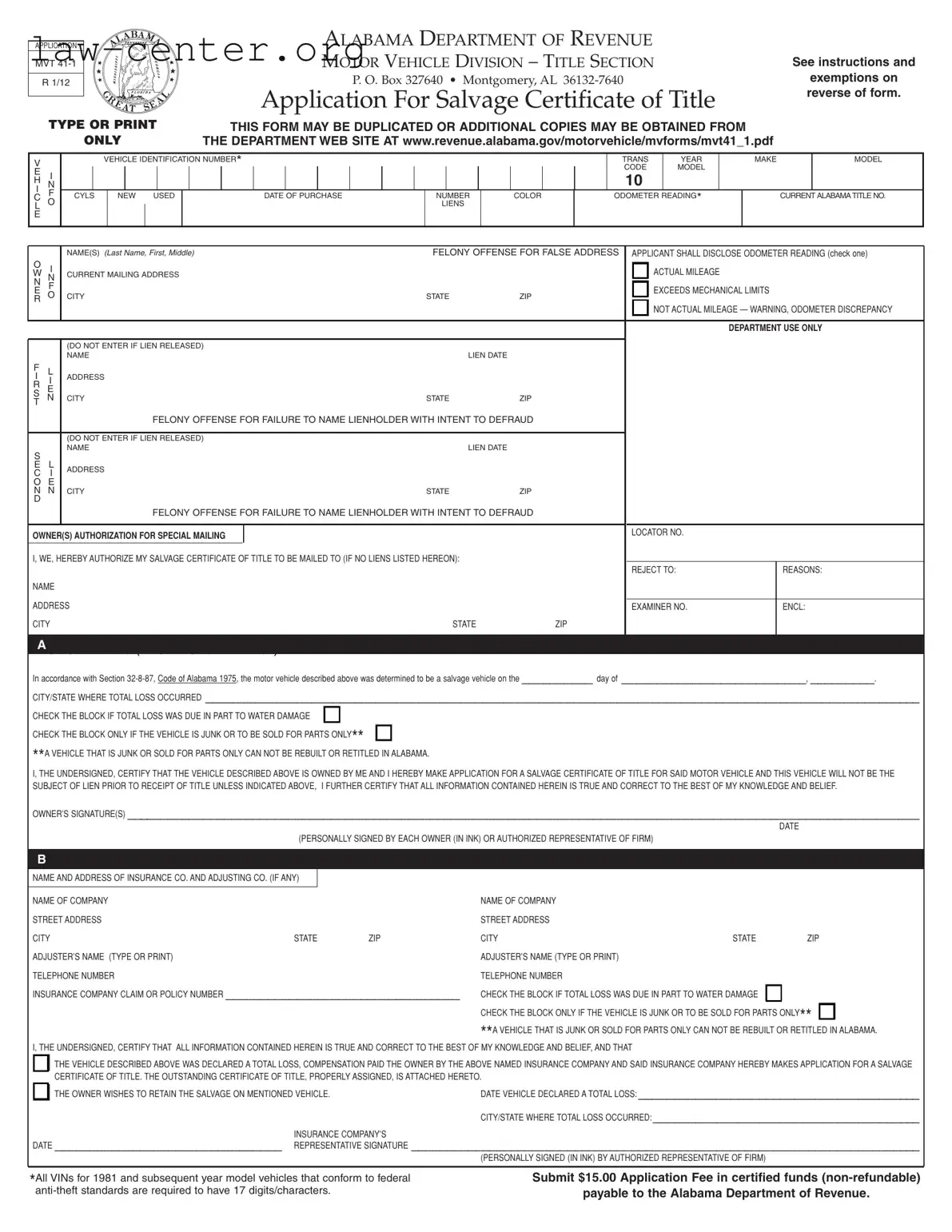 Get Alabama Mvt 41 1 Form