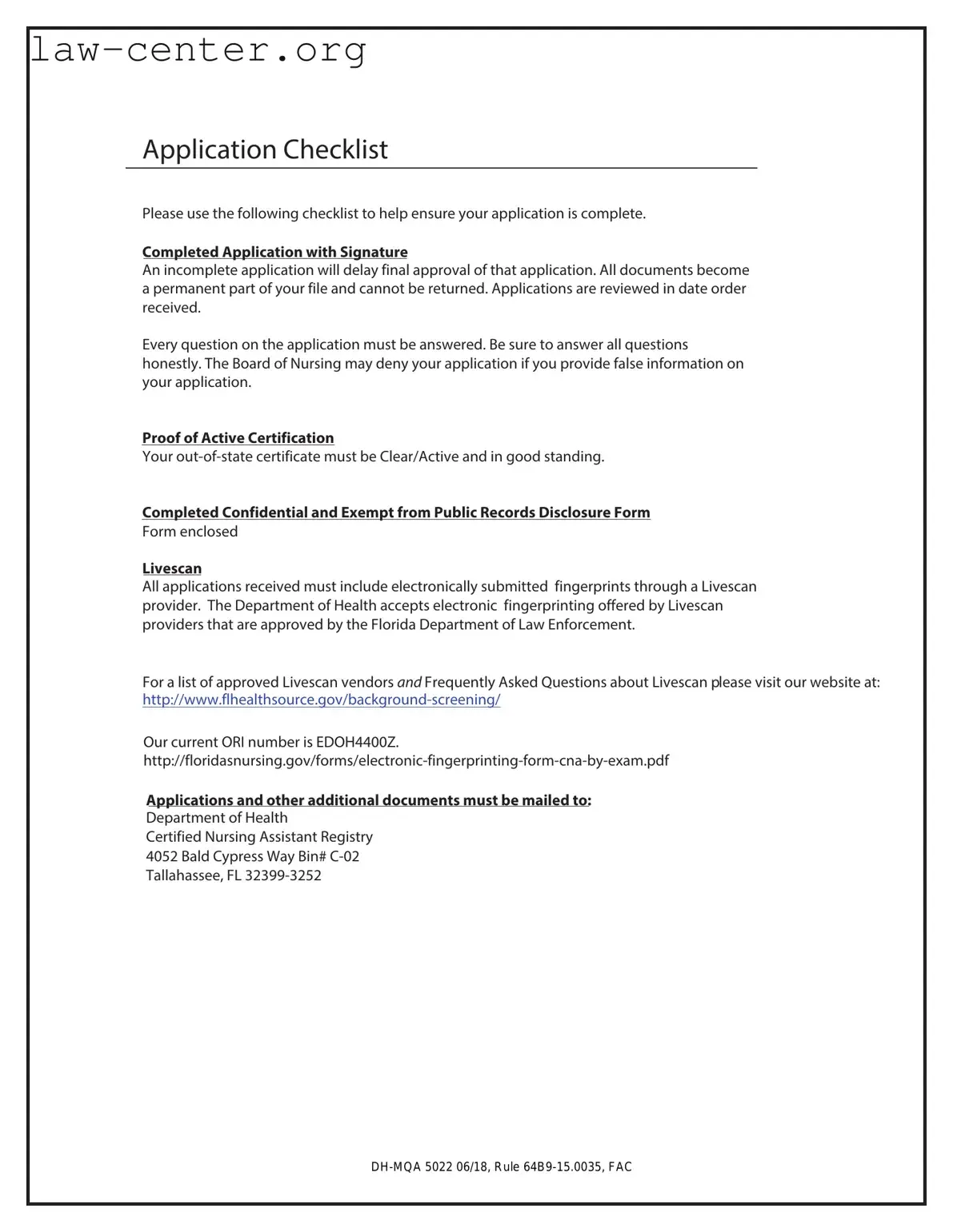 Get Cna License To Florida Form