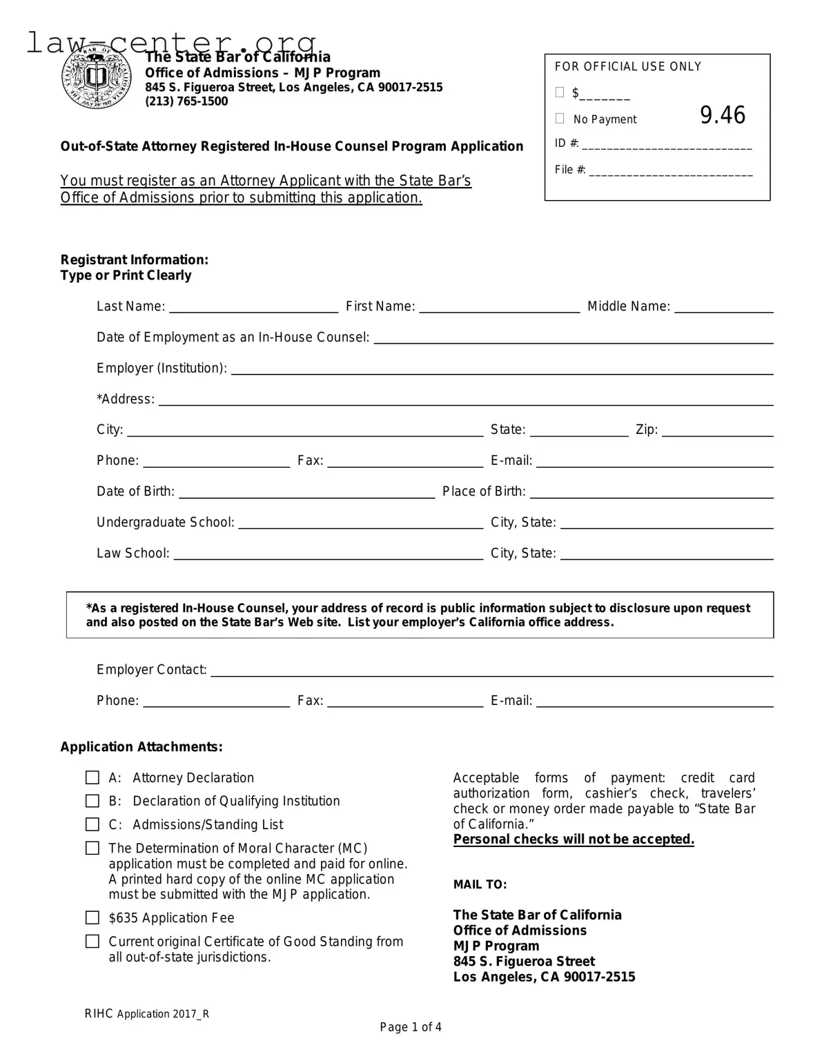 Get California Application Registered In Counsel Form