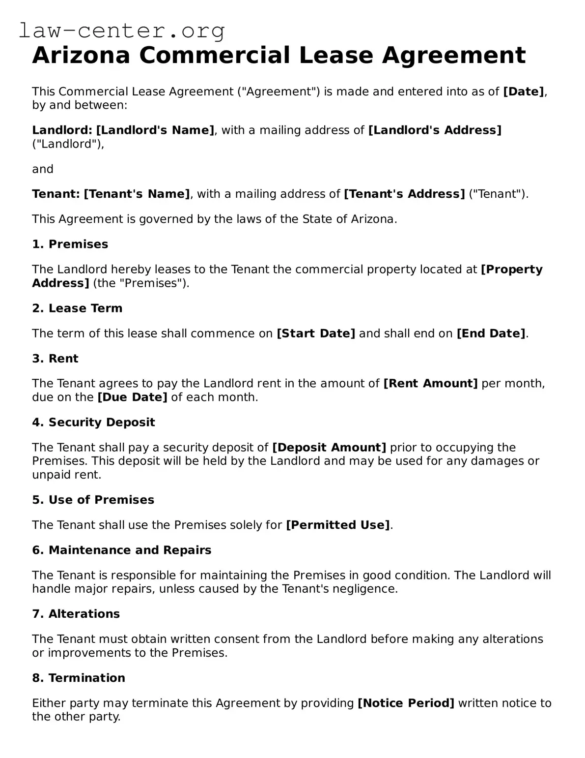 Attorney-Approved Arizona Commercial Lease Agreement Document