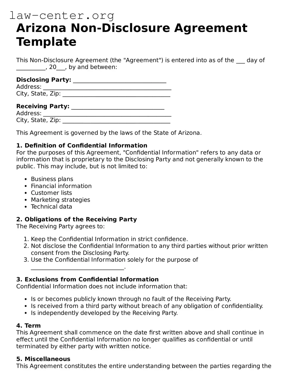 Attorney-Approved Arizona Non-disclosure Agreement Document