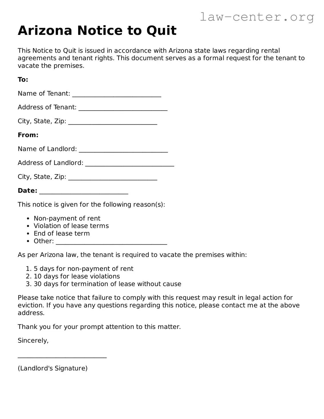 Attorney-Approved Arizona Notice to Quit Document