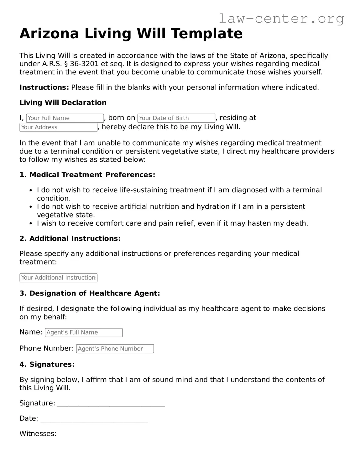 Attorney-Approved Arizona Living Will Document