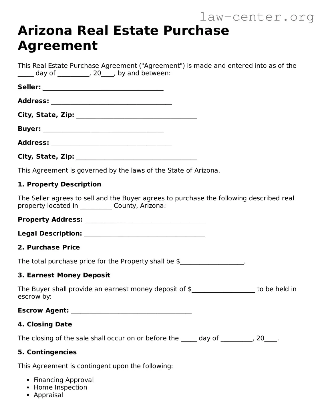 Attorney-Approved Arizona Real Estate Purchase Agreement Document