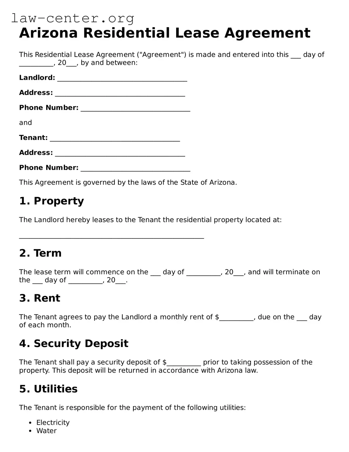 Attorney-Approved Arizona Residential Lease Agreement Document