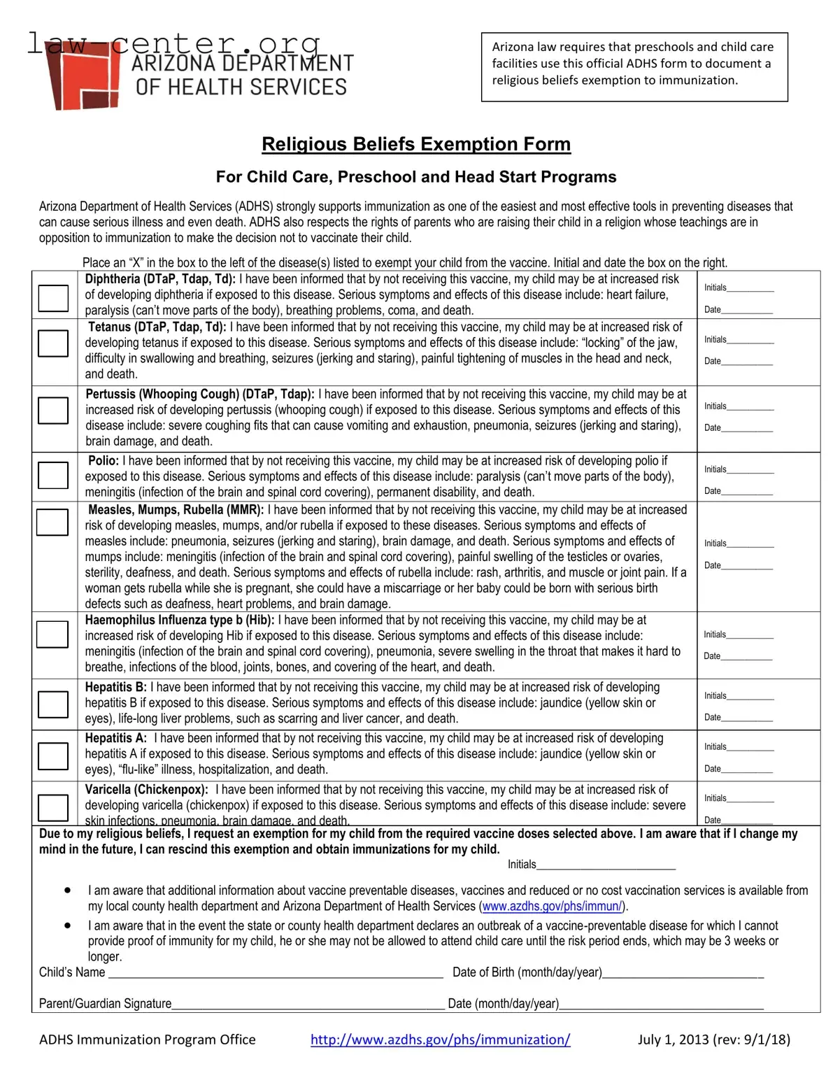 Get Arizona Religious Beliefs Form