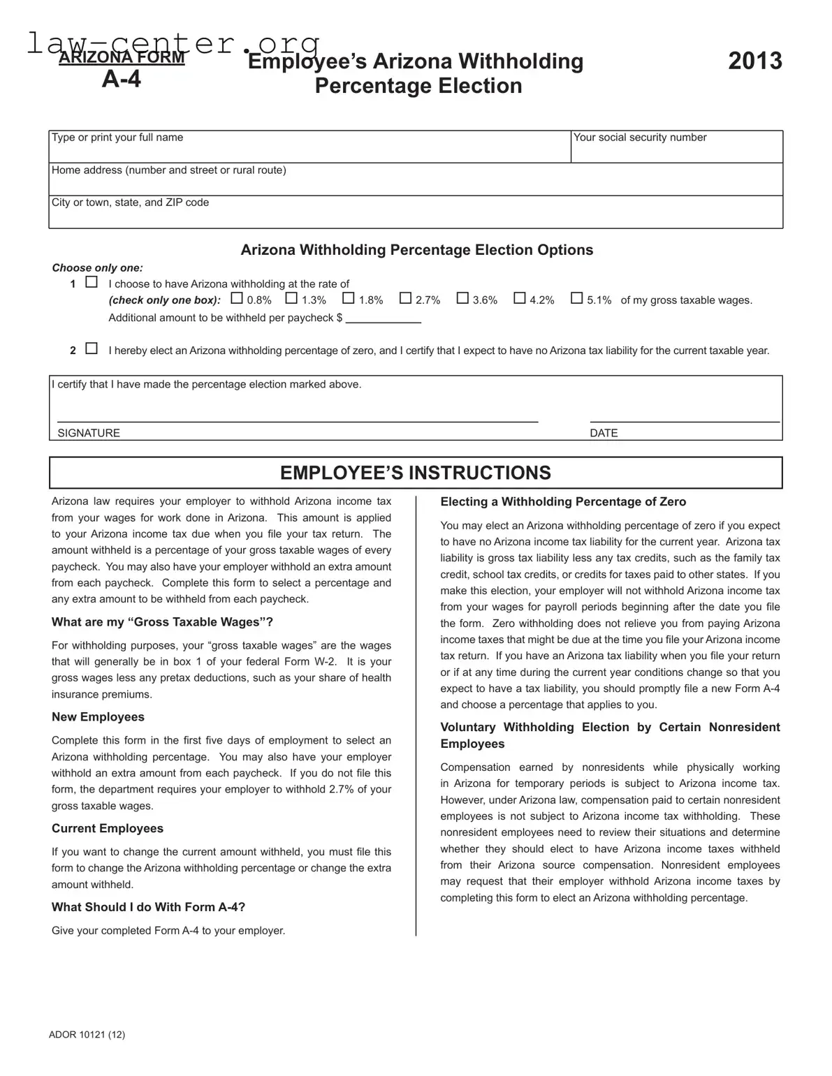 Get Arizona A 4 Form