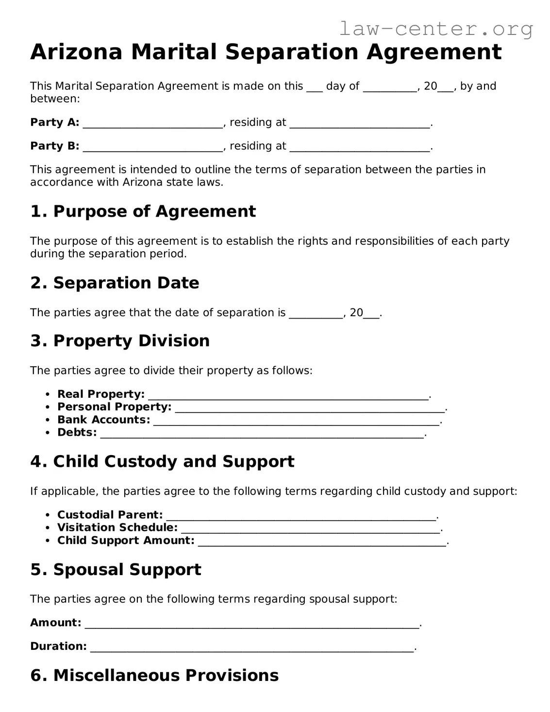 Attorney-Approved Arizona Marital Separation Agreement Document