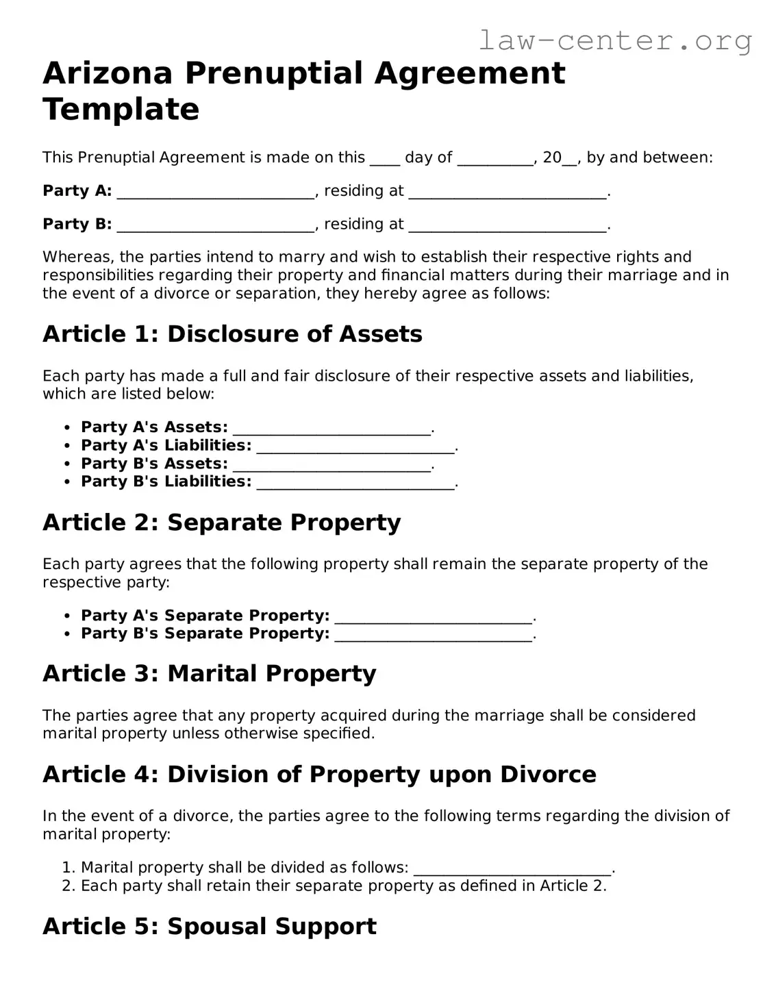 Attorney-Approved Arizona Prenuptial Agreement Document