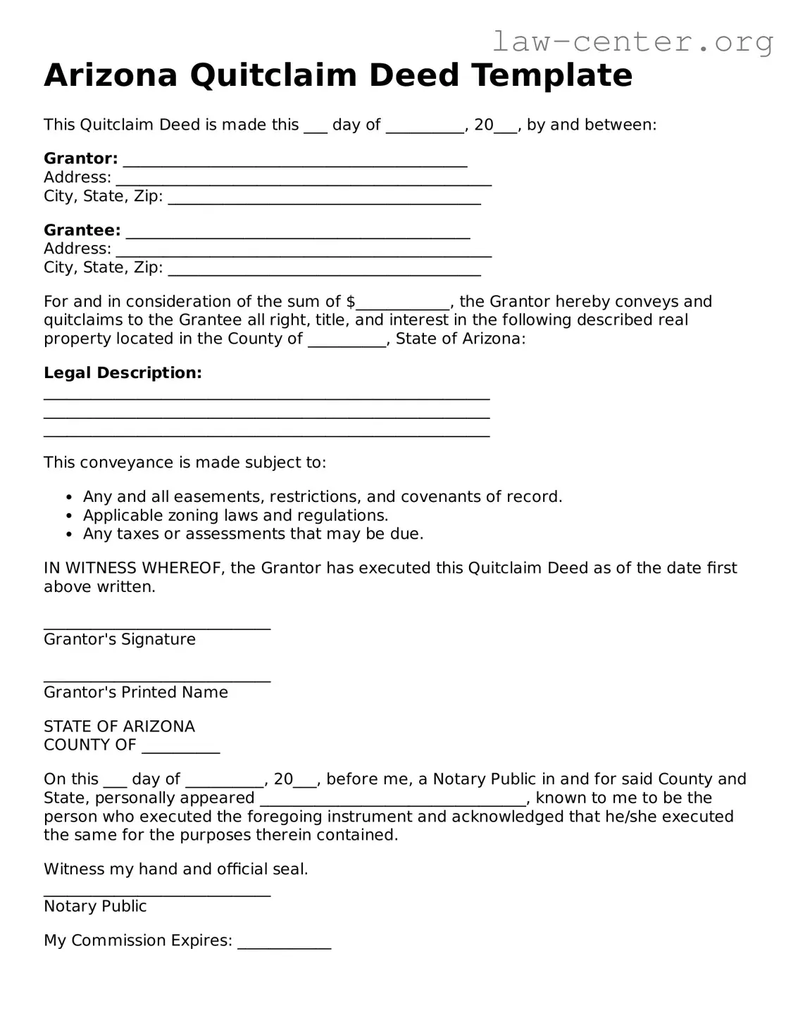 Attorney-Approved Arizona Quitclaim Deed Document
