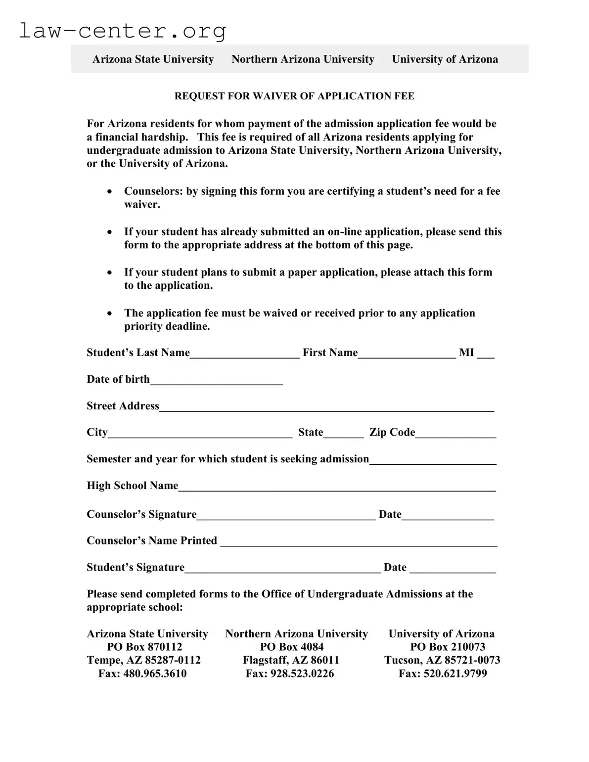 Get Arizona University Application Form