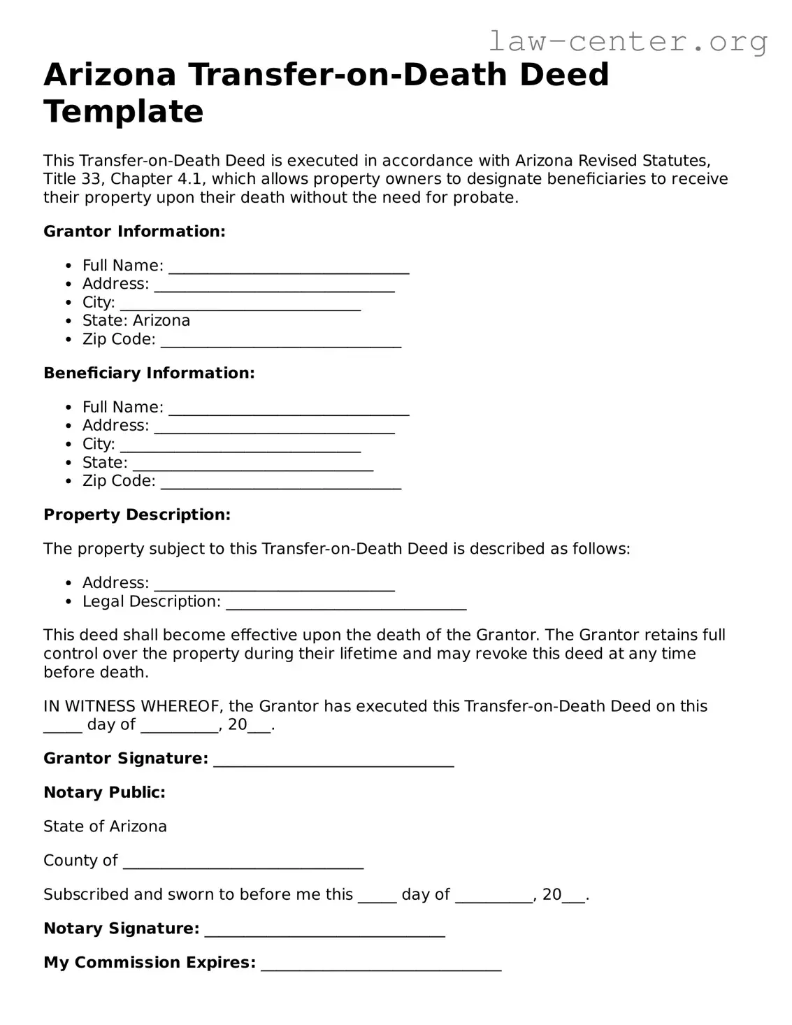 Attorney-Approved Arizona Transfer-on-Death Deed Document