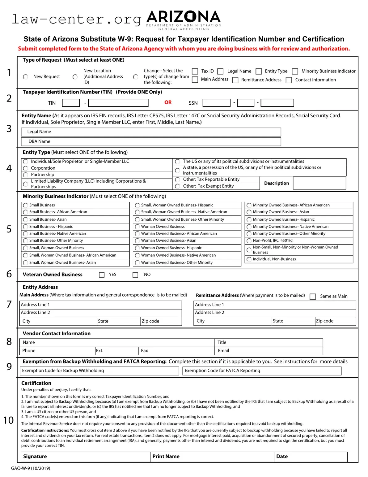 Get Gao W 9 Arizona Form
