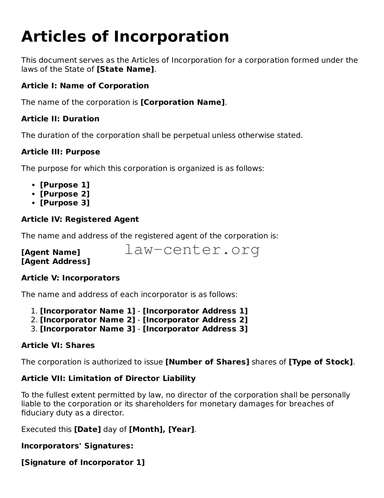 Free Articles of Incorporation Template