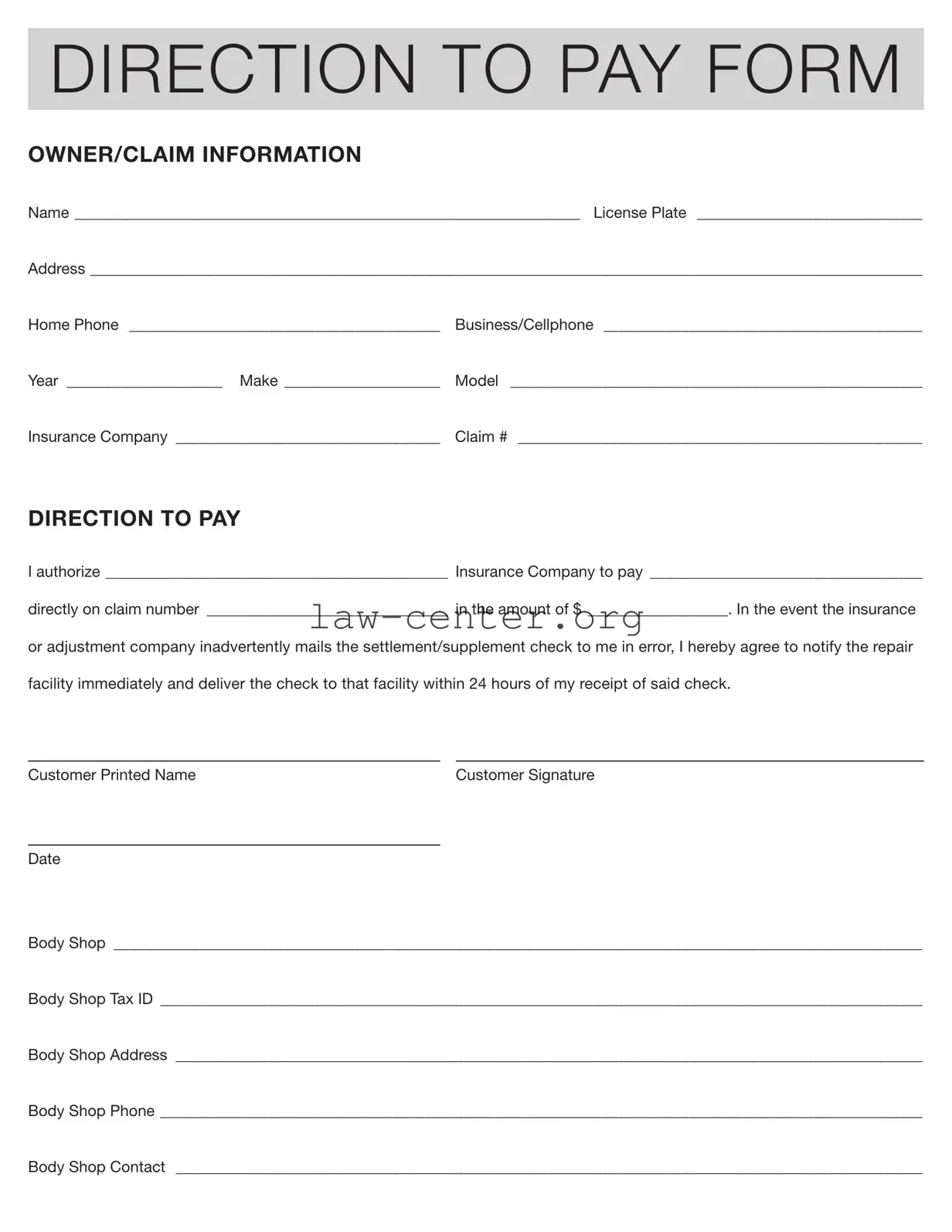 Get Authorization And Direction Pay Form